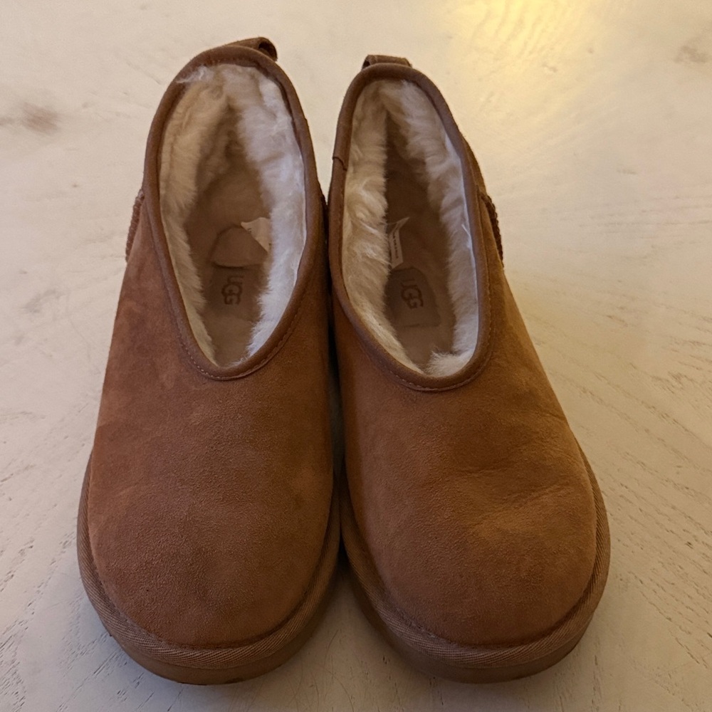 UGG Cozy Warm Fuzzy Chic Chestnut Suede Micro Mini Boot size 8 EUC - Picture 2 of 11